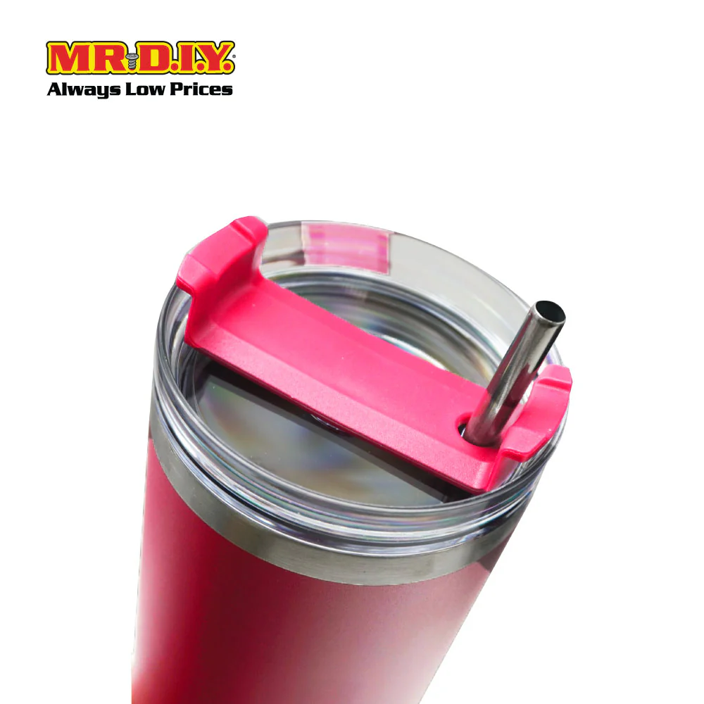 (MR. DIY) Stainless Steel Mug Thermos Flask with Straw (1200ml) - RED - Color Series - Image 4