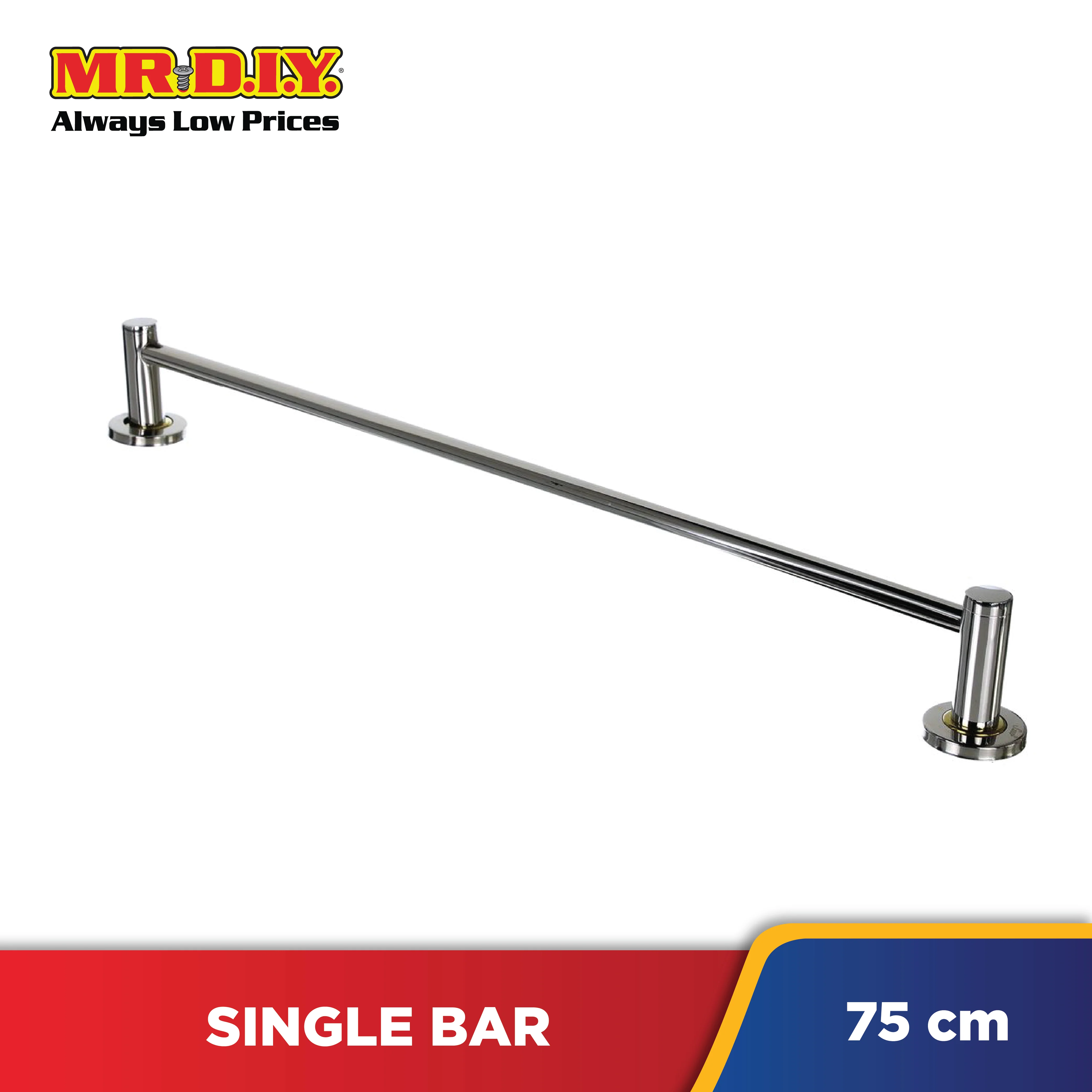 (MR.DIY) Wall-Mounted Stainless-Steel Single Rod Bathroom Towel Rack (75cm x 7cm) - Image 2