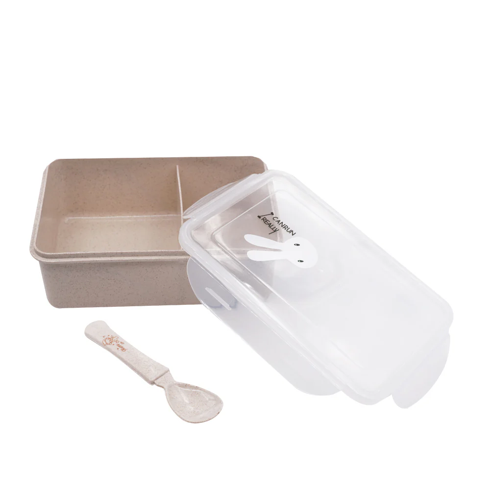 (MR.DIY) Wheat Straw Lunch Box with Spoon Green (17.5cm x 13cm) - Image 2