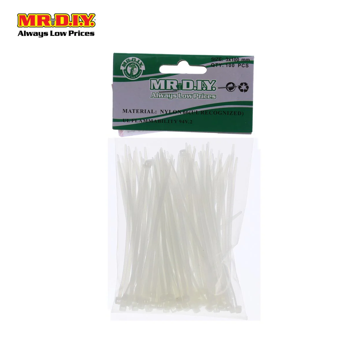 (MR.DIY) White Cable Ties (3mm x 10cm) 100pcs - Image 2