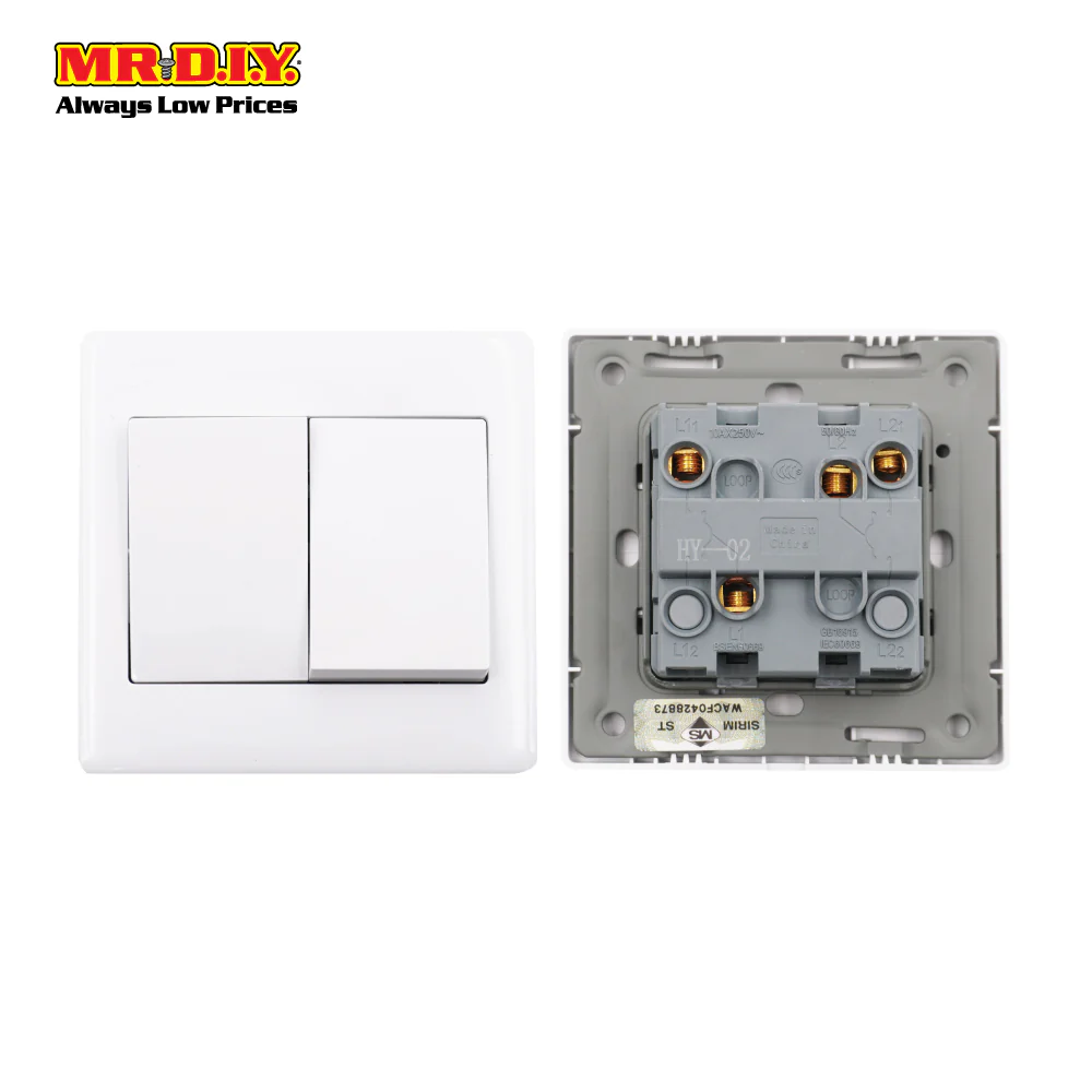 (MR.DIY) White Wall 10AX Switch 2 Gang - Image 2