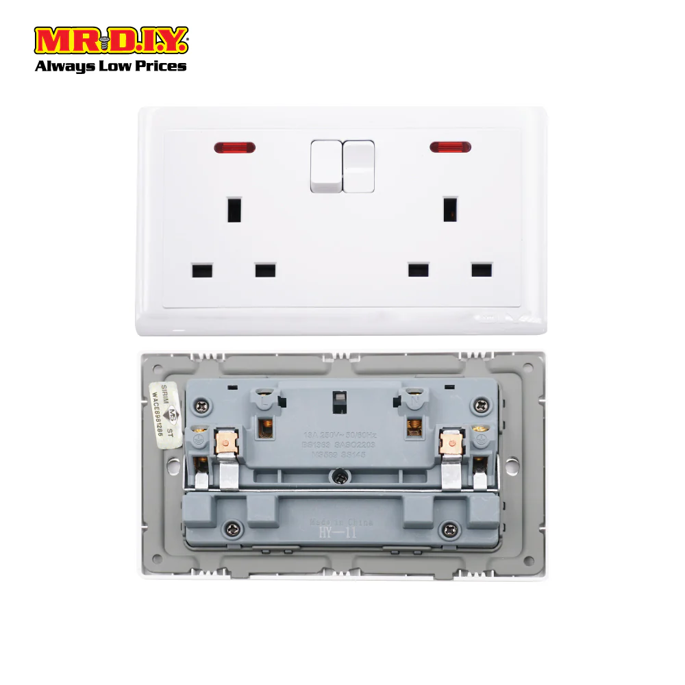 (MR.DIY) White Wall 13A 2 Gang Switch Socket - Image 2