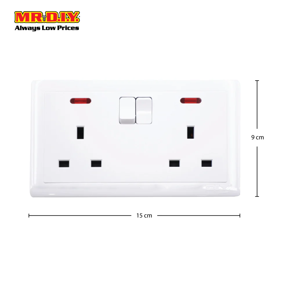 (MR.DIY) White Wall 13A 2 Gang Switch Socket - Image 3