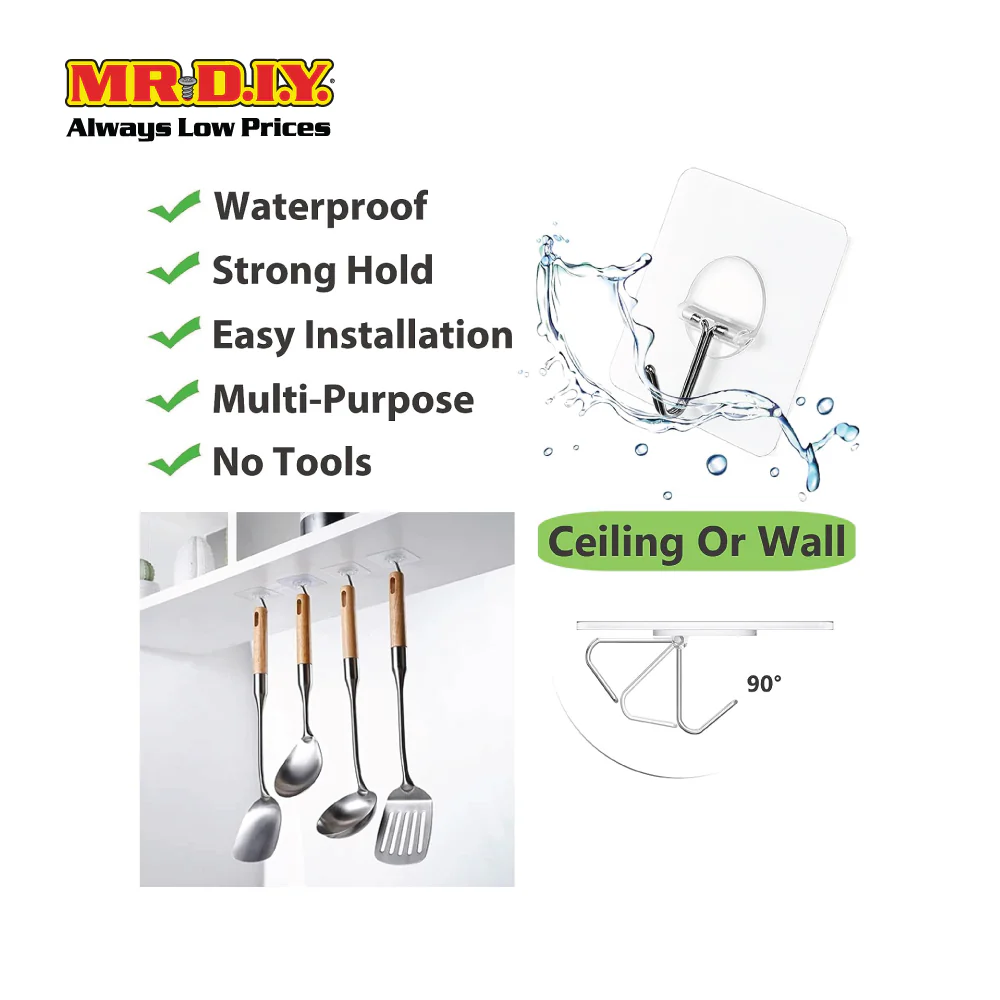 (MR.DIY) Square Adhesive Hooks - 3pcs - Image 4