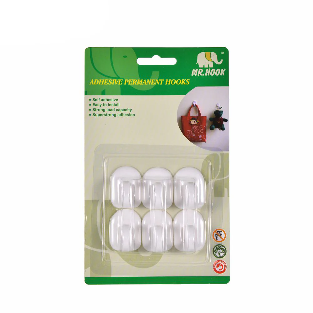 MR HOOK Wall-Mounted Plastic Adhesive Hooks (6pcs) - Image 2