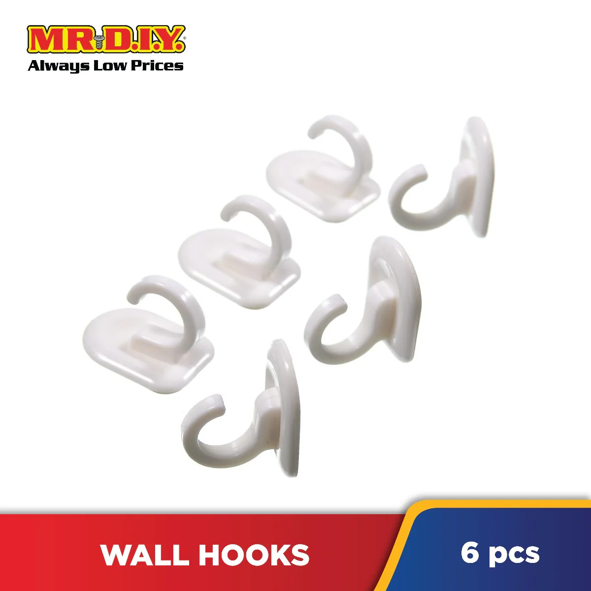 MR HOOK Wall-Mounted Plastic Adhesive Hooks (6pcs) - Image 3