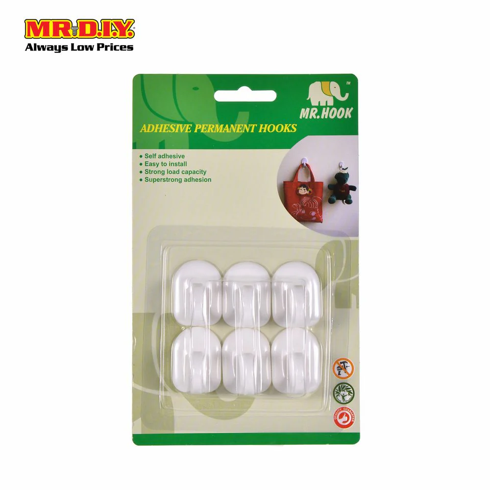 MR HOOK Wall-Mounted Plastic Adhesive Hooks (6pcs) - Image 4