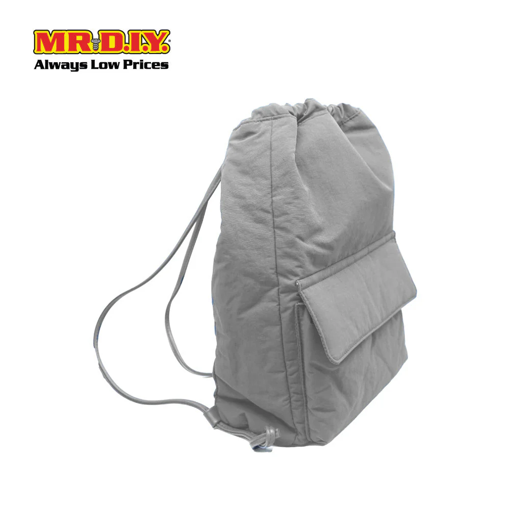 (MR.DIY) Nylon Drawstring Bag with adjustable strap L39cm x W33cm x H17cm - Grey - Color Series - Image 3