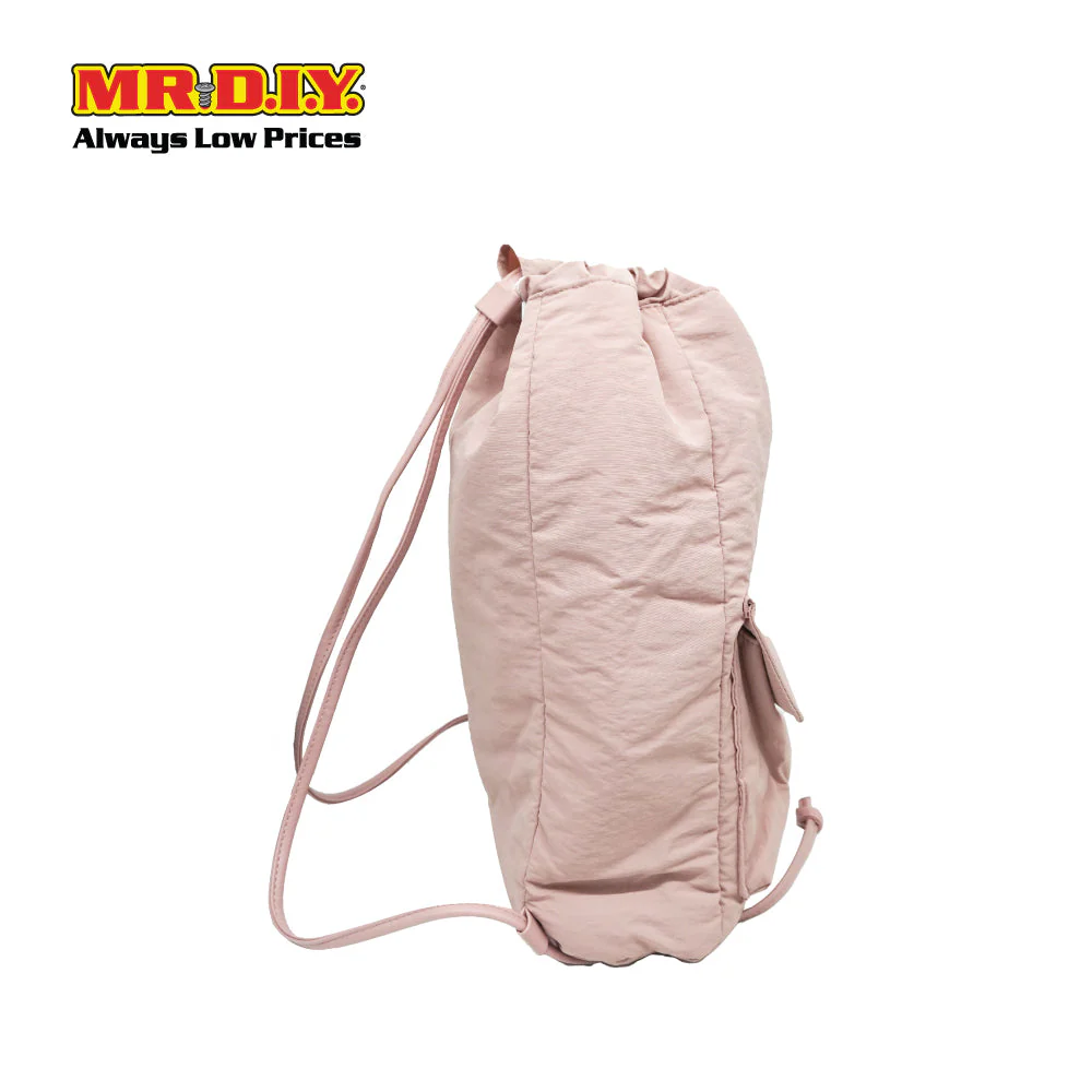 (MR.DIY) Nylon Drawstring Bag with adjustable strap L39cm x W33cm x H17cm - Pink - Color Series - Image 3