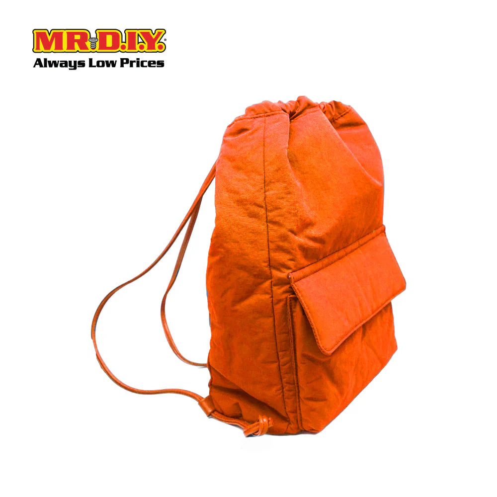 (MR.DIY) Nylon Drawstring Bag with adjustable strap L39cm x W33cm x H17cm - Orange - Color Series - Image 3