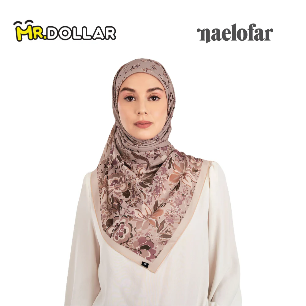 NAELOFAR Floral Cotton Chiffon Square In Hijab Bawal (45inch) - Image 10