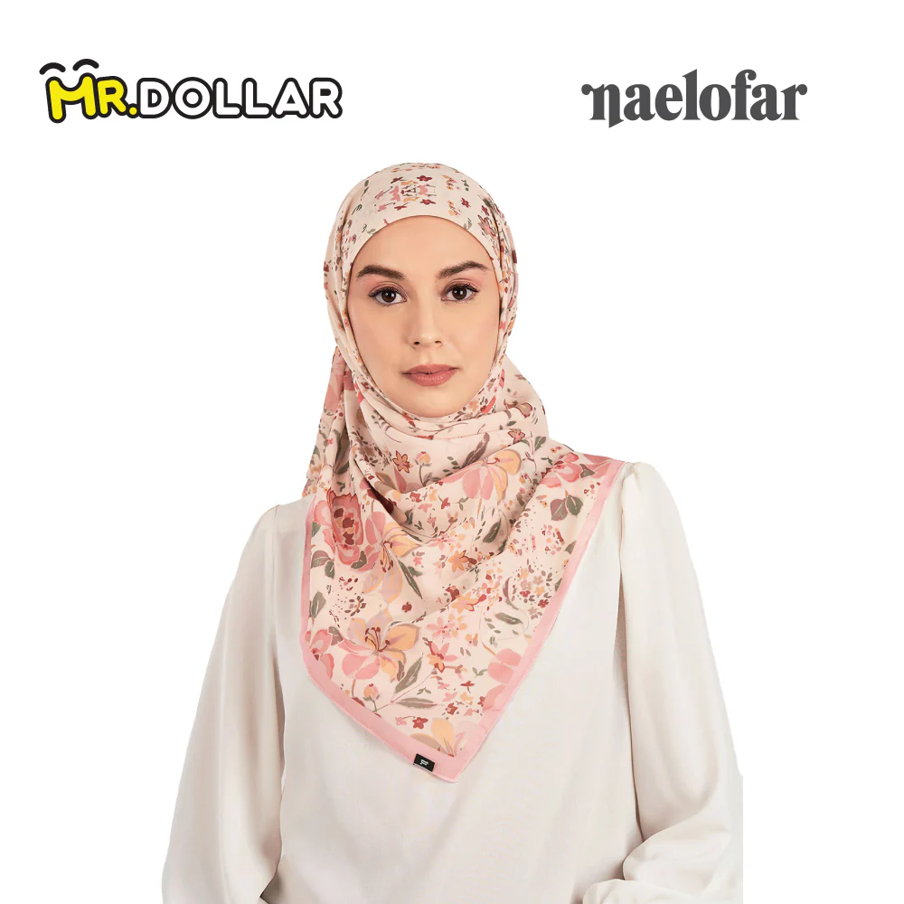 NAELOFAR Floral Cotton Chiffon Square In Hijab Bawal (45inch) - Image 12