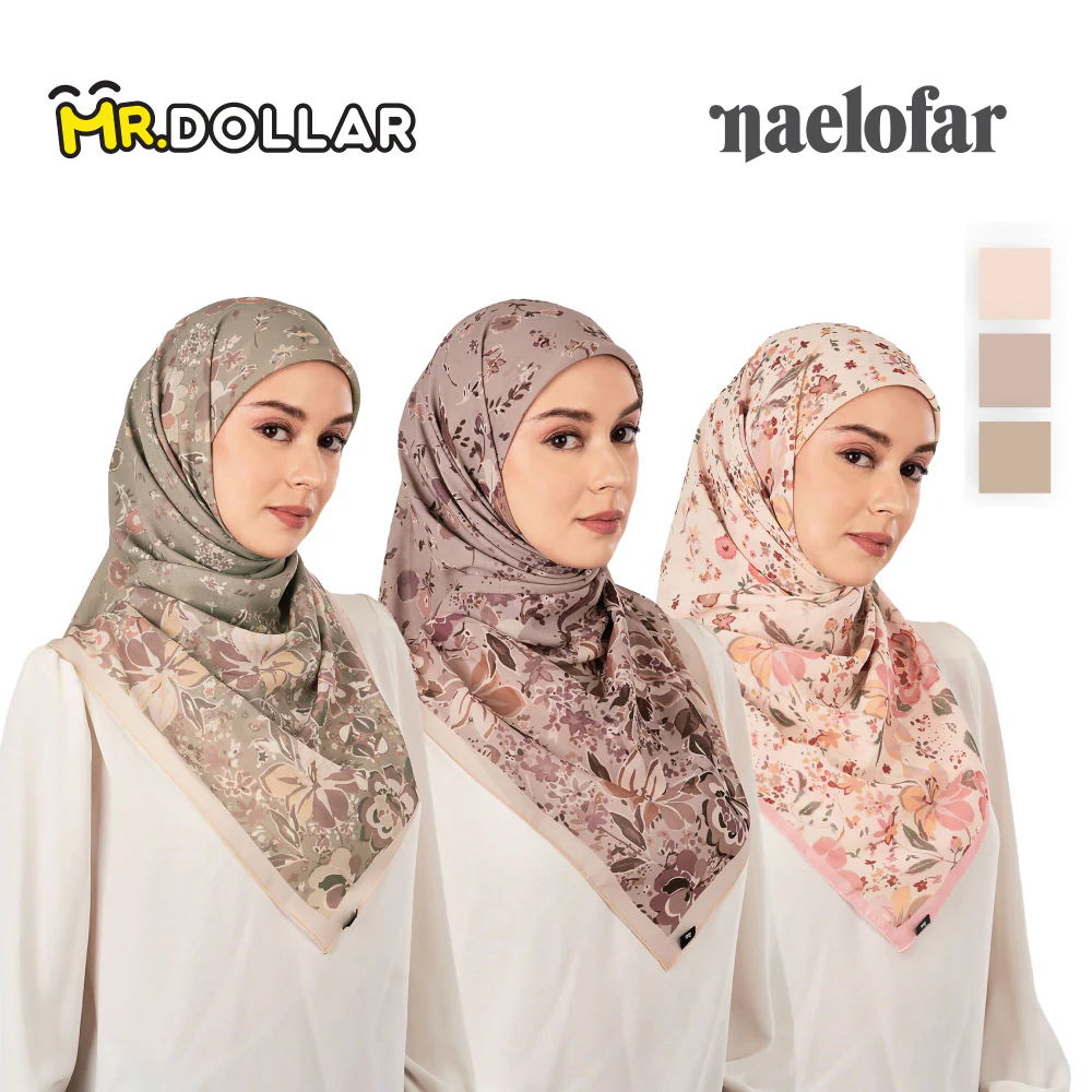 NAELOFAR Floral Cotton Chiffon Square In Hijab Bawal (45inch) - Image 7
