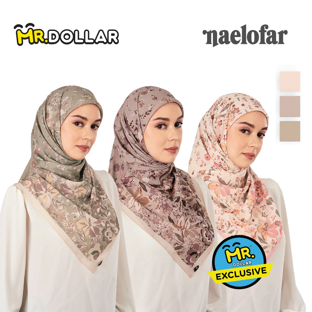 NAELOFAR Floral Cotton Chiffon Square In Hijab Bawal (45inch) - Image 8