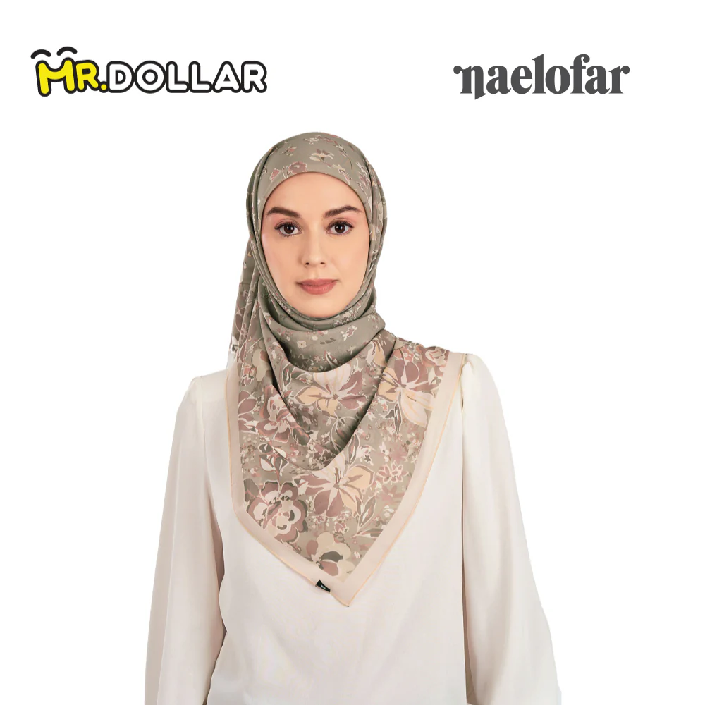 NAELOFAR Floral Cotton Chiffon Square In Hijab Bawal (45inch) - Image 9