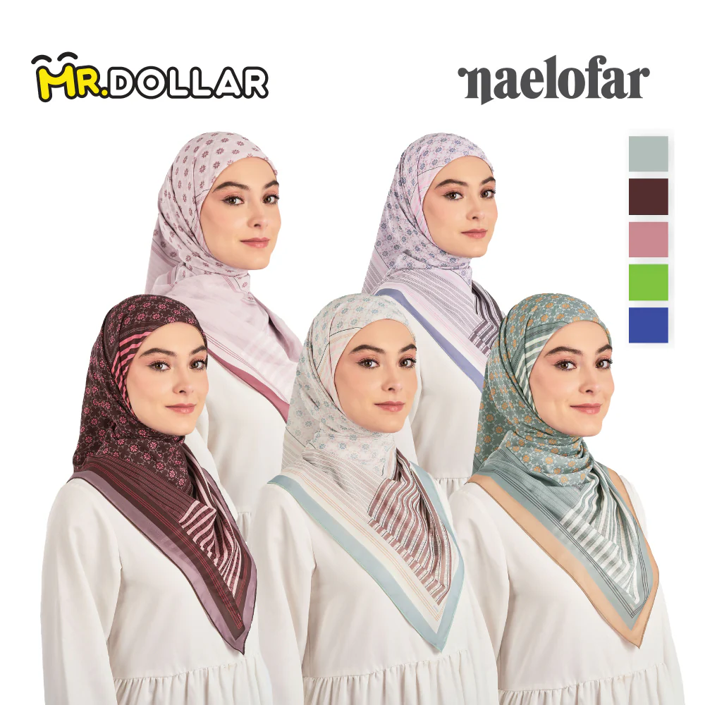 NAELOFAR Geo Cotton Chiffon Square In Hijab Bawal (45inch) - Image 12