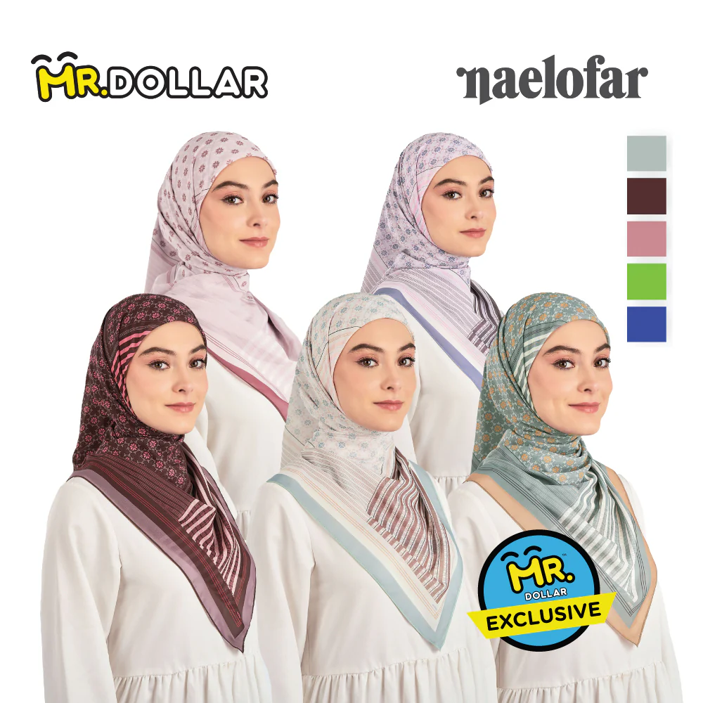 NAELOFAR Geo Cotton Chiffon Square In Hijab Bawal (45inch) - Image 13