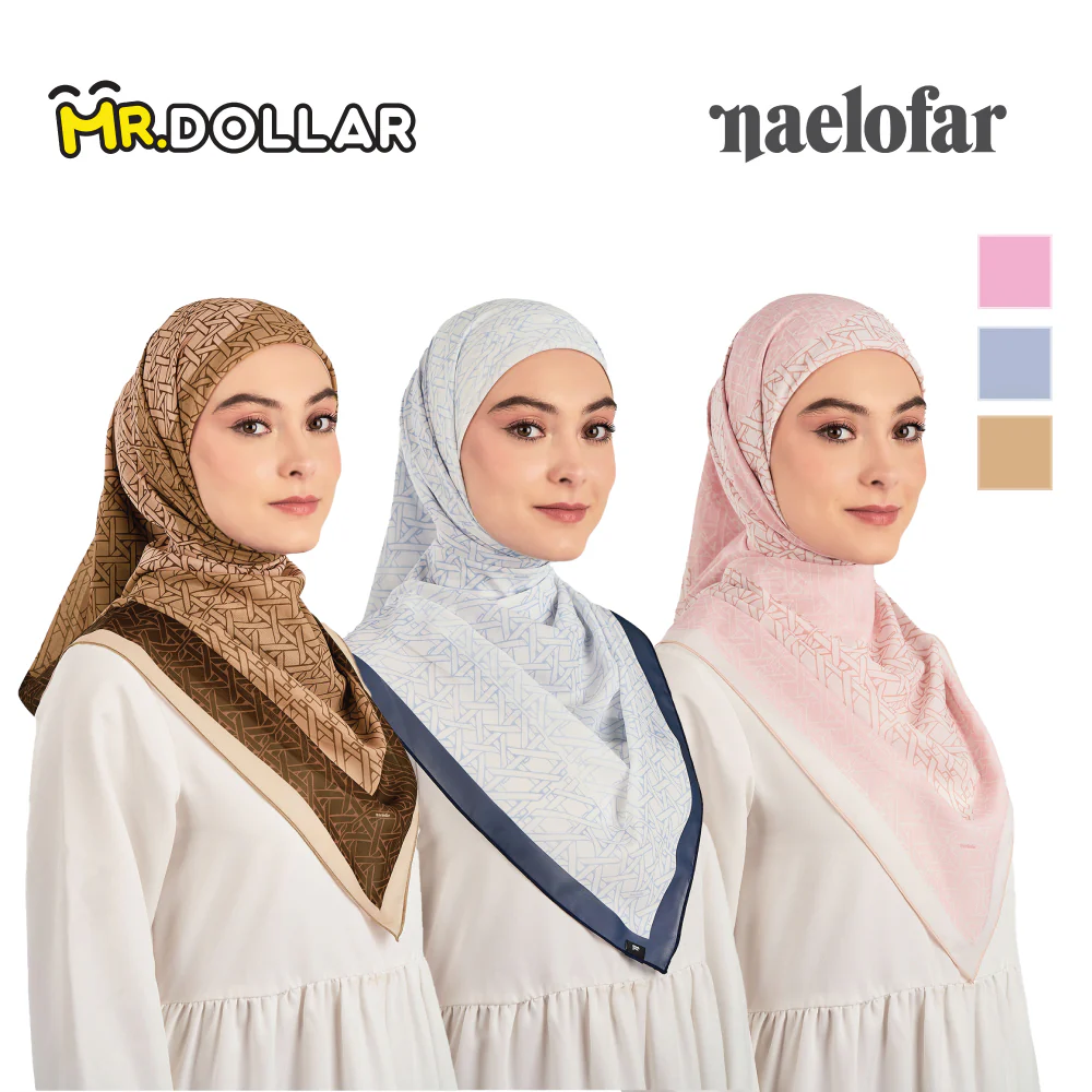 NAELOFAR Mono Cotton Chiffon Square in  Hijab Bawal (45inch) - Image 8
