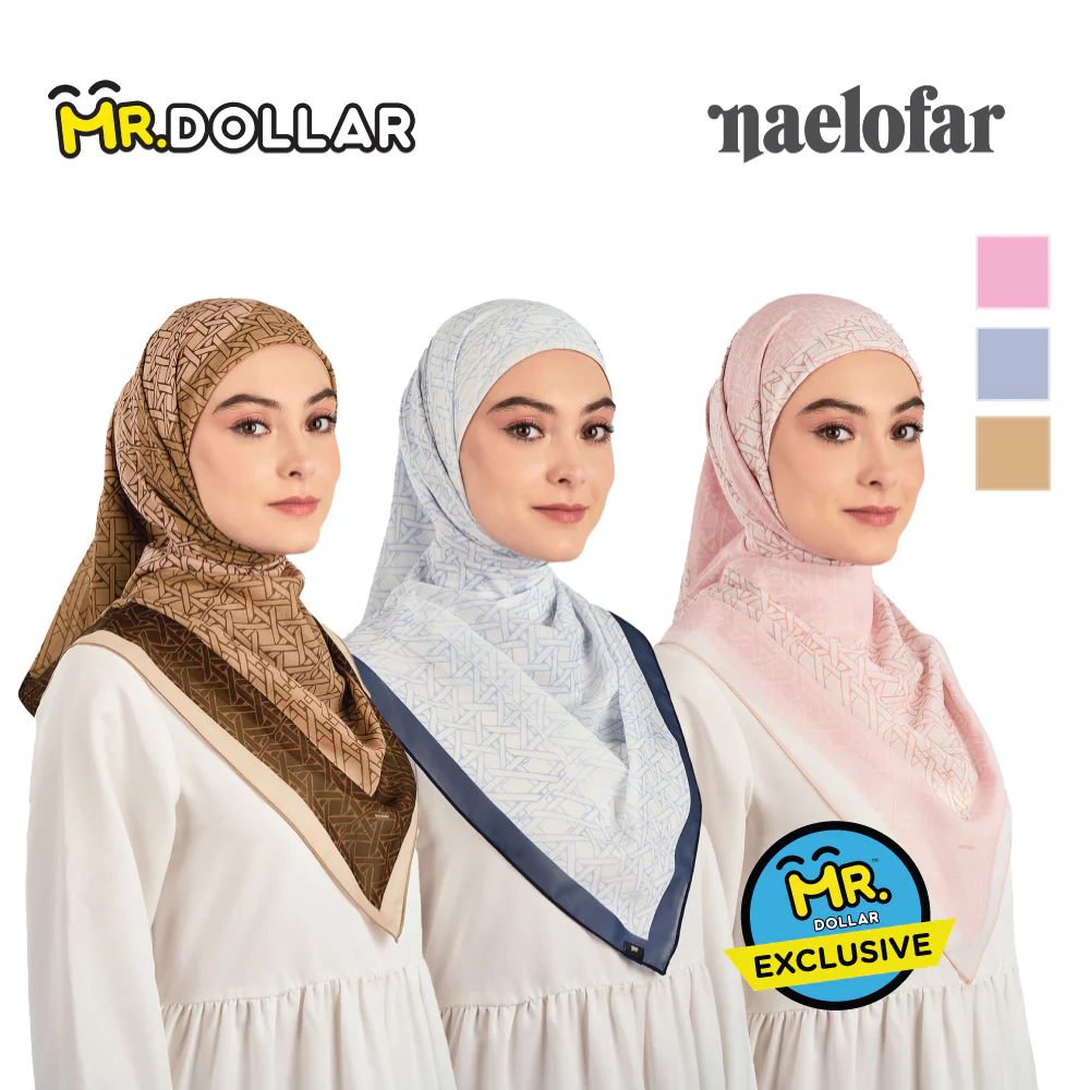 NAELOFAR Mono Cotton Chiffon Square in  Hijab Bawal (45inch) - Image 9