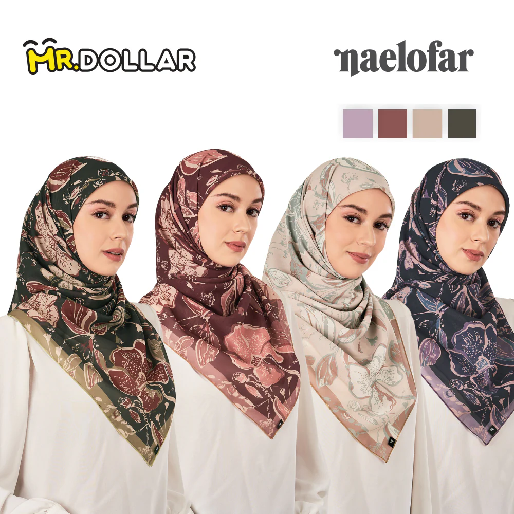 NAELOFAR Petal Cotton Chiffon Square In Hijab Bawal (45inch) - Image 10