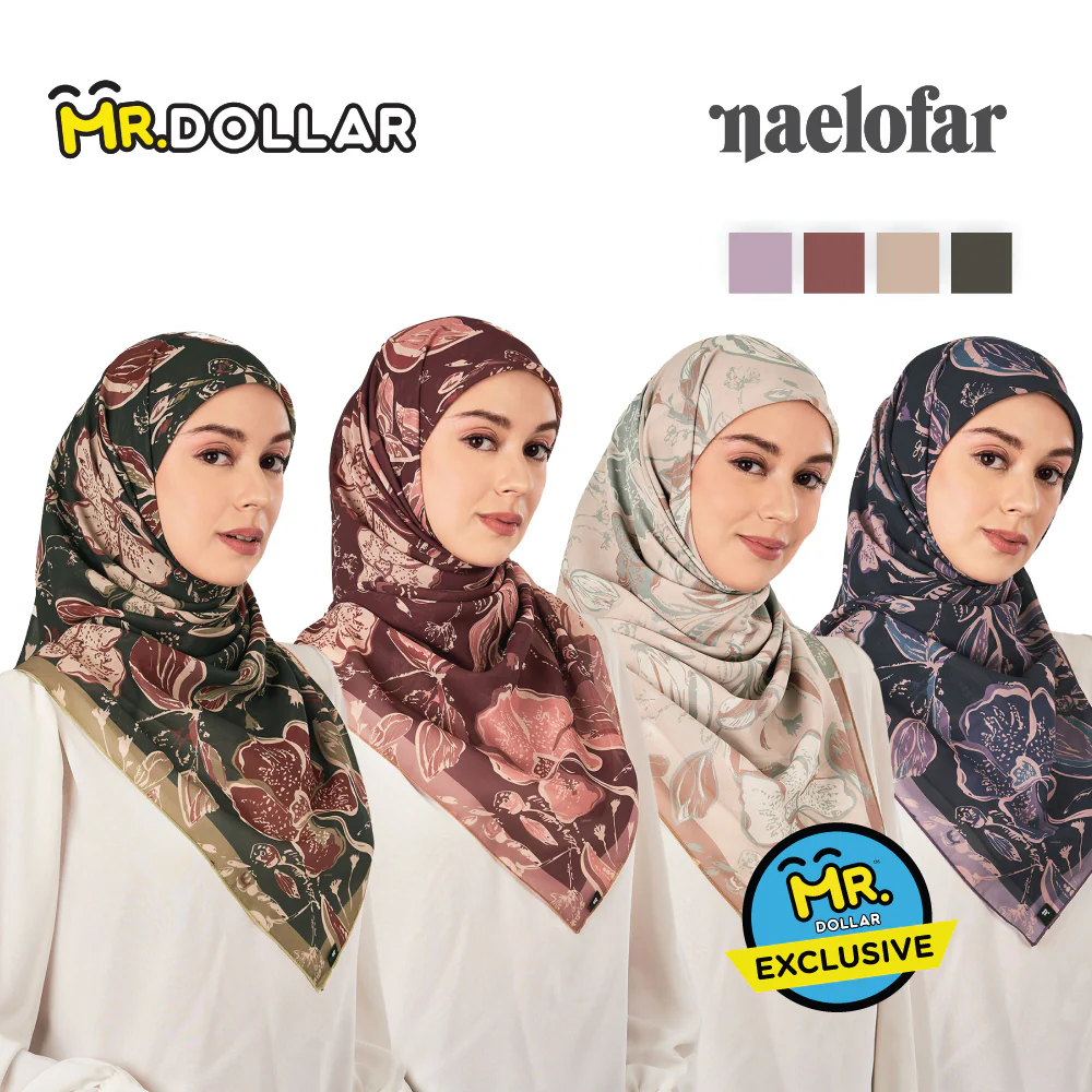 NAELOFAR Petal Cotton Chiffon Square In Hijab Bawal (45inch) - Image 11