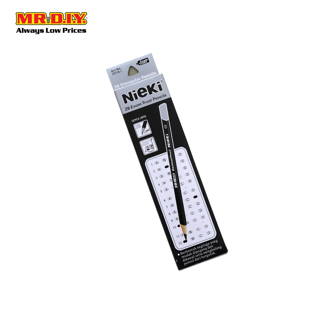 (MR.DIY) NIEKI 2B Triangular Exam Grade Graphite Pencils Set (12pcs) - Image 3