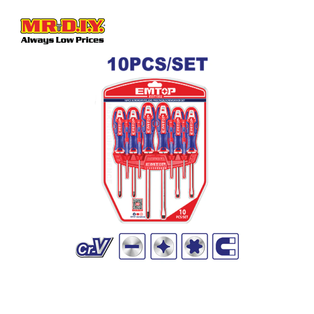 EMTOP 10-Piece Screwdriver and Precision Screwdriver Set - ESST1002 (10pcs) - Image 3