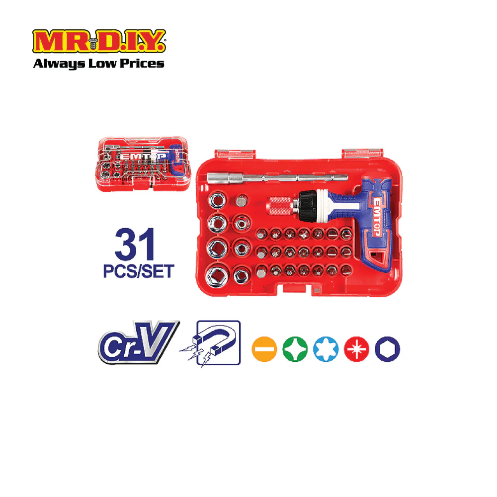 EMTOP 31-Piece T-Handle Wrench Screwdriver Set - EBST03102 (31pcs) - Image 3