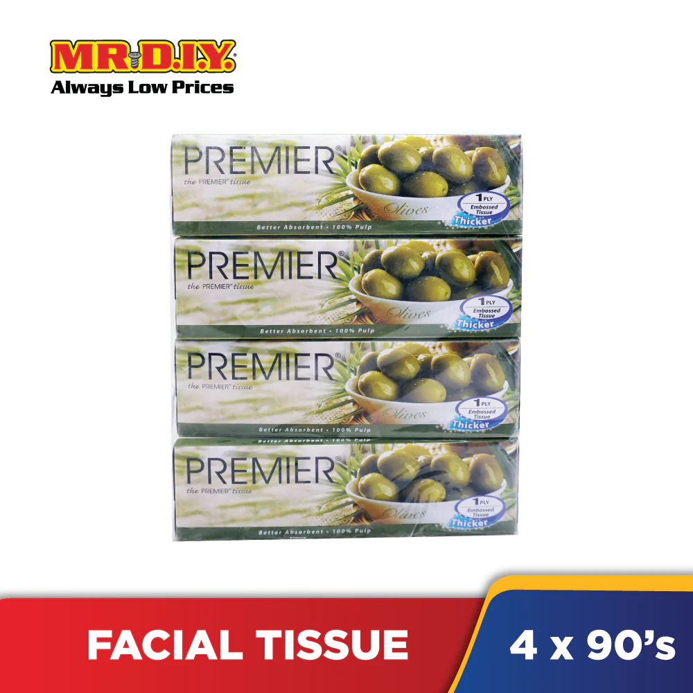 PREMIER Facial Tissue 1 Ply  (4 Boxes X 90's) - Image 2