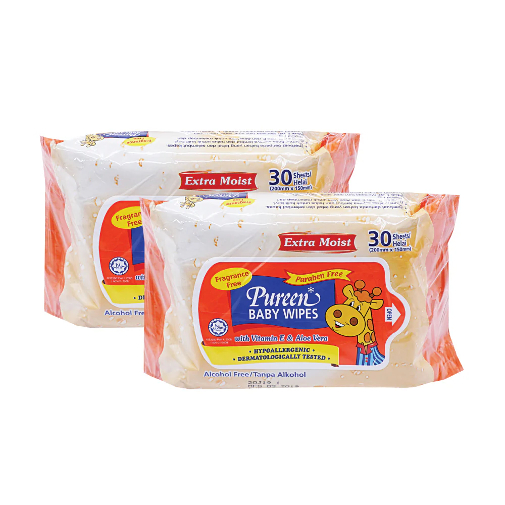 PUREEN Extra Moist Baby Wipes Fragrance Free (2 x 30's) - Image 3