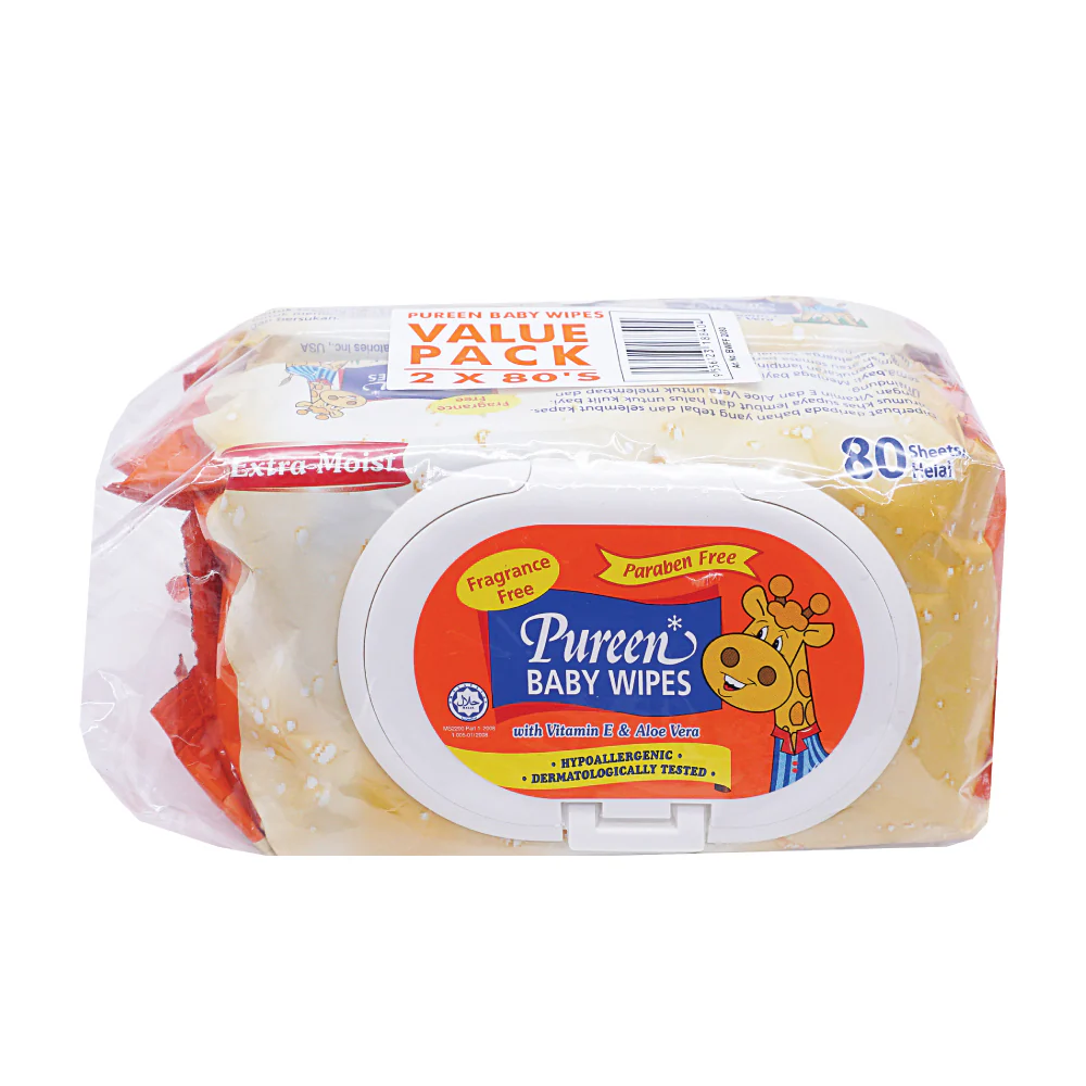 PUREEN Extra Moist Baby Wipes Fragrance Free with Clip Cover (2pcs x 80's) - Image 3