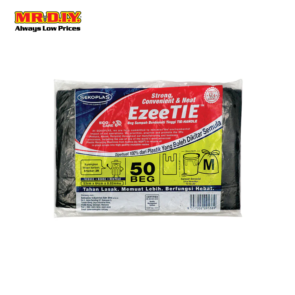 SEKOPLAS EzeeTIE Tie-Handle HDPE Garbage Bag M Size (50pcs) - Image 10