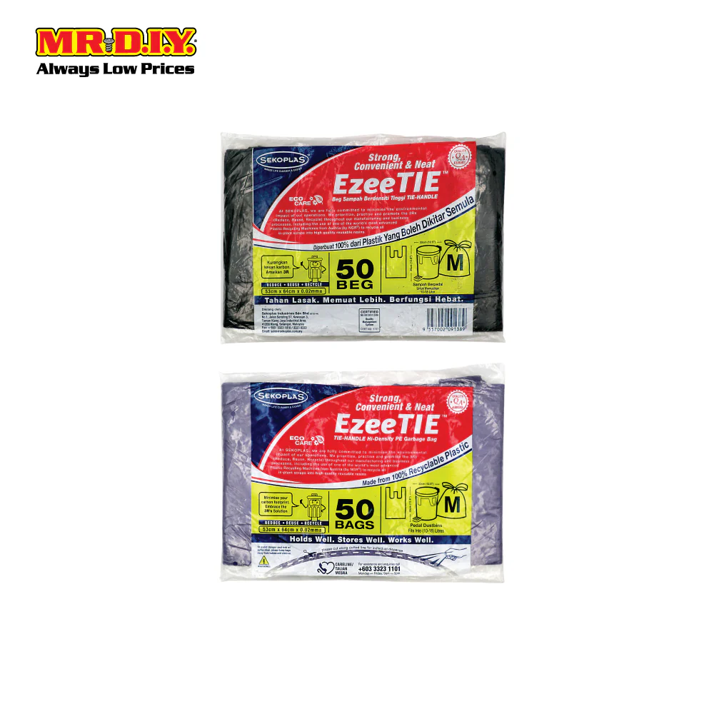 SEKOPLAS EzeeTIE Tie-Handle HDPE Garbage Bag M Size (50pcs) - Image 4