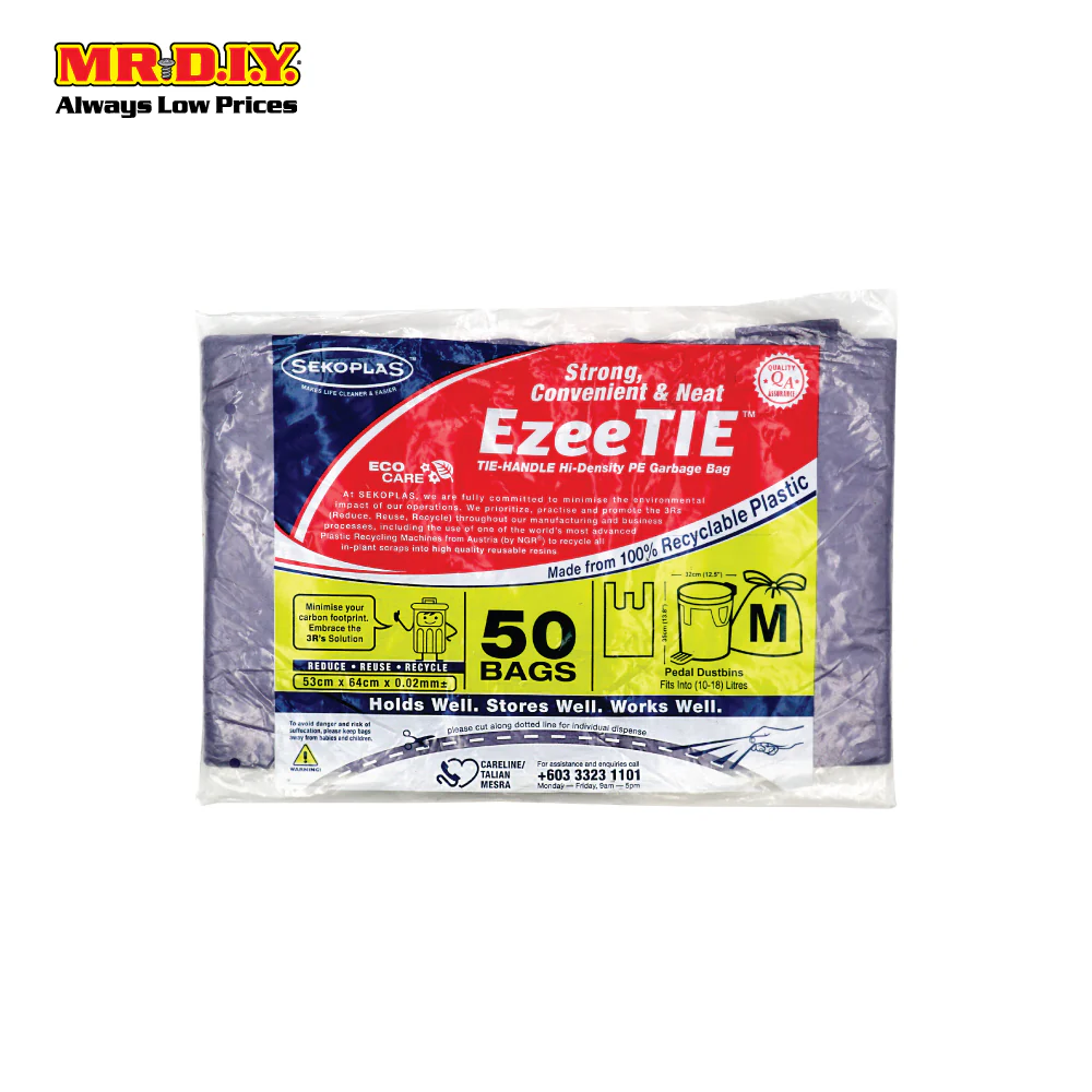 SEKOPLAS EzeeTIE Tie-Handle HDPE Garbage Bag M Size (50pcs) - Image 7