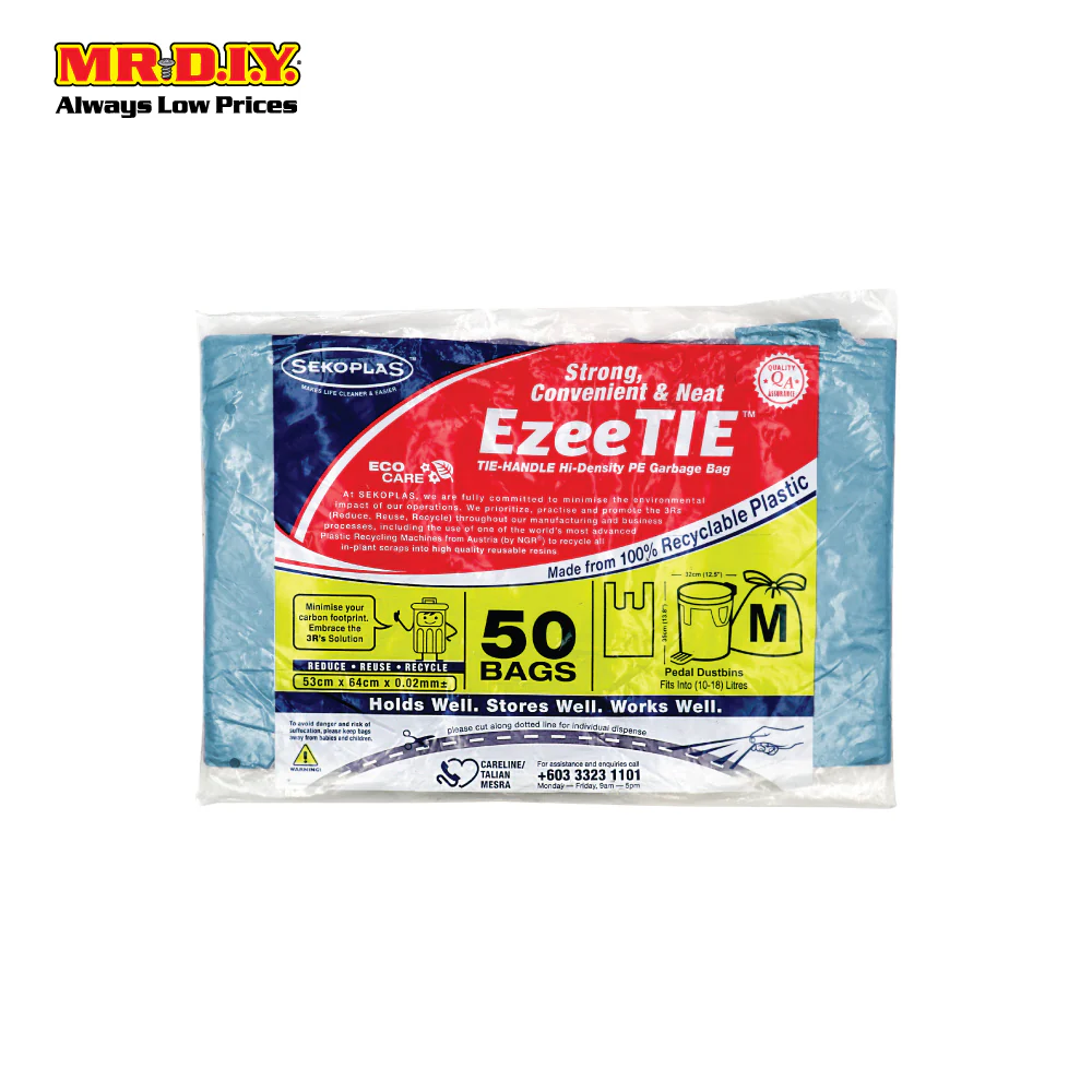 SEKOPLAS EzeeTIE Tie-Handle HDPE Garbage Bag M Size (50pcs) - Image 9