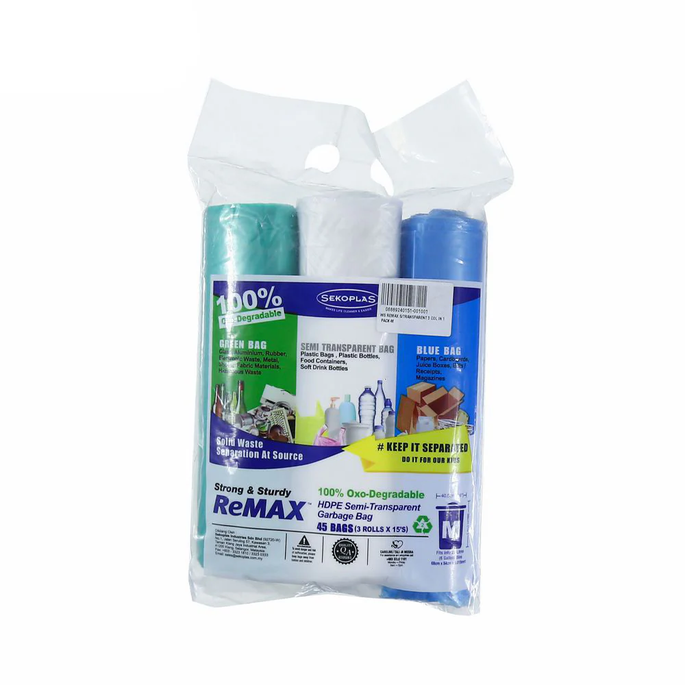 SEKOPLAS ReMAX HDPE Semi-Transparent Garbage Bag M Size (3 x 15pcs) - Image 8