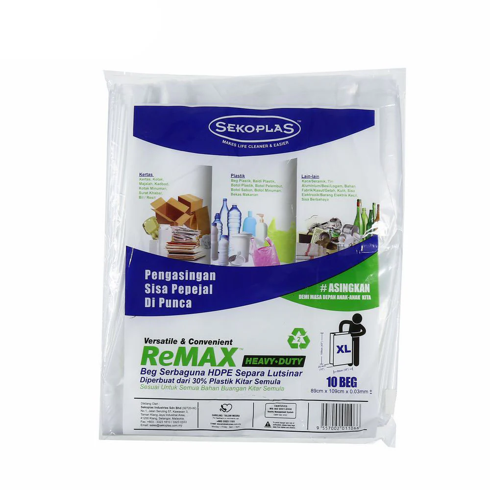 SEKOPLAS ReMAX Semi Transparent HDPE Garbage Bag XL Size (10pcs) - Image 3