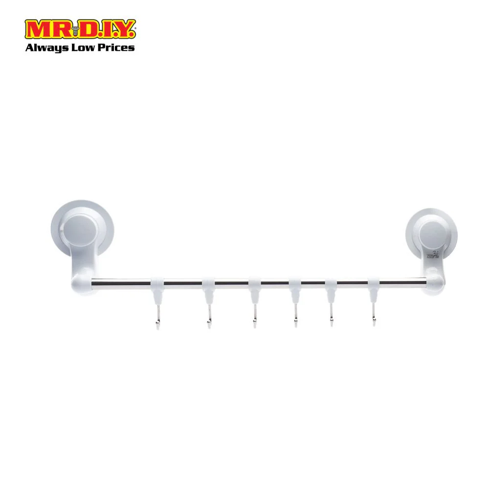 (MR.DIY) Strong Vacuum Suction Cup Wall Mounted Toilet Bathroom Towel Bar With Hooks (37cm) - Image 3