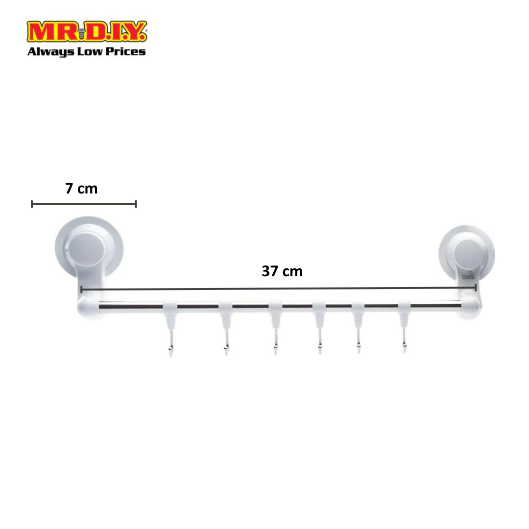 (MR.DIY) Strong Vacuum Suction Cup Wall Mounted Toilet Bathroom Towel Bar With Hooks (37cm) - Image 6