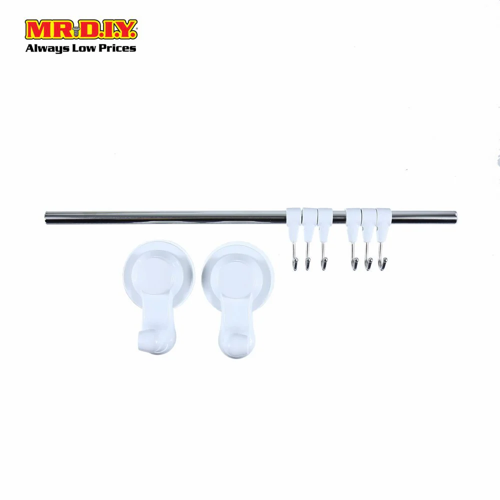 (MR.DIY) Strong Vacuum Suction Cup Wall Mounted Toilet Bathroom Towel Bar With Hooks (37cm) - Image 7