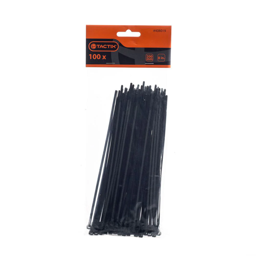 TACTIX Black Cable Ties (3.6mm x 20cm) 100pcs - Image 4