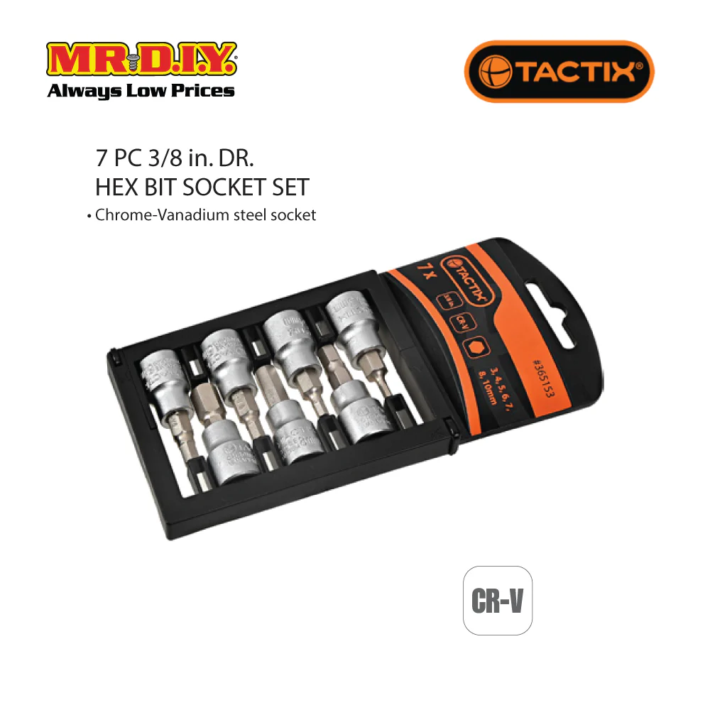 TACTIX Bit Socket Hex Set With Rack (7 pieces x 3/8 Inch) - Image 2