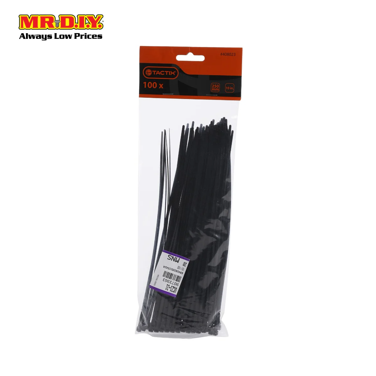 TACTIX Black Cable Ties (3.6mm x 25cm) 100pcs - Image 2