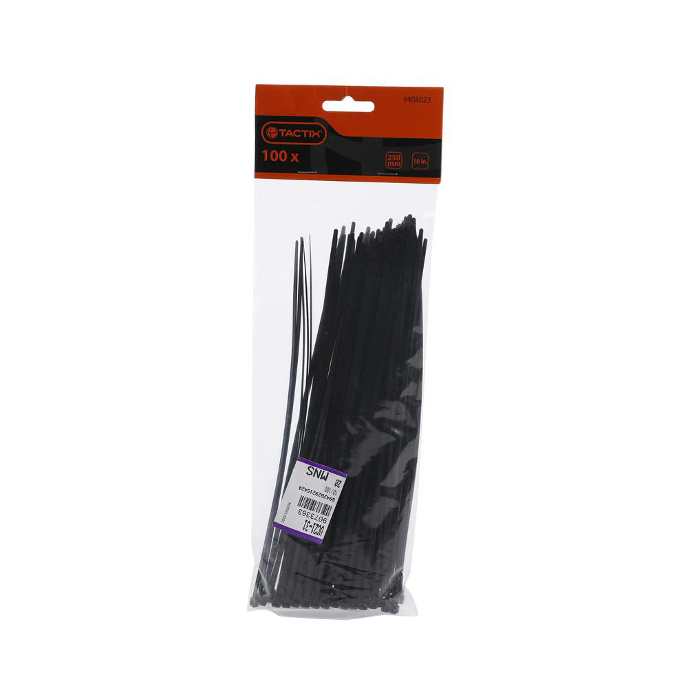 TACTIX Black Cable Ties (3.6mm x 25cm) 100pcs - Image 3