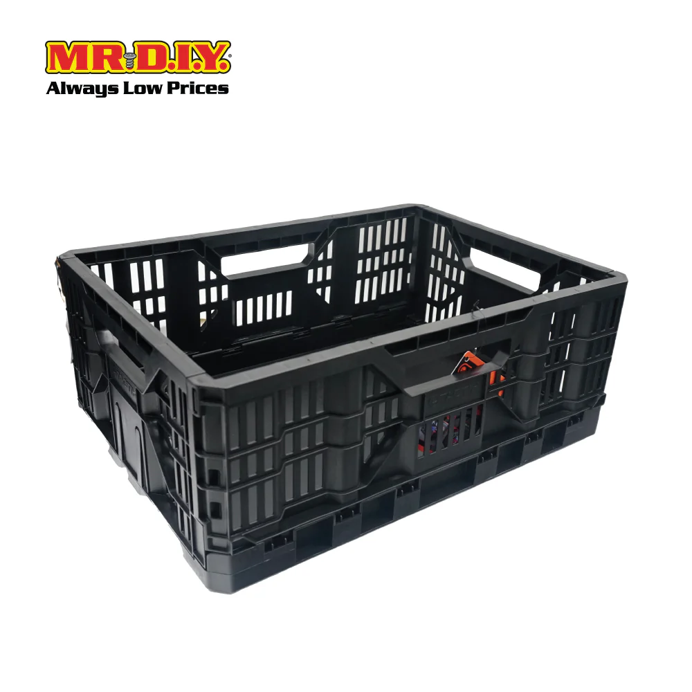 TACTIX Collapsible Knock Down Basket Crate Plastic Storage Organizer 320230 (25L) (49 x 19 x 36cm) - Image 2