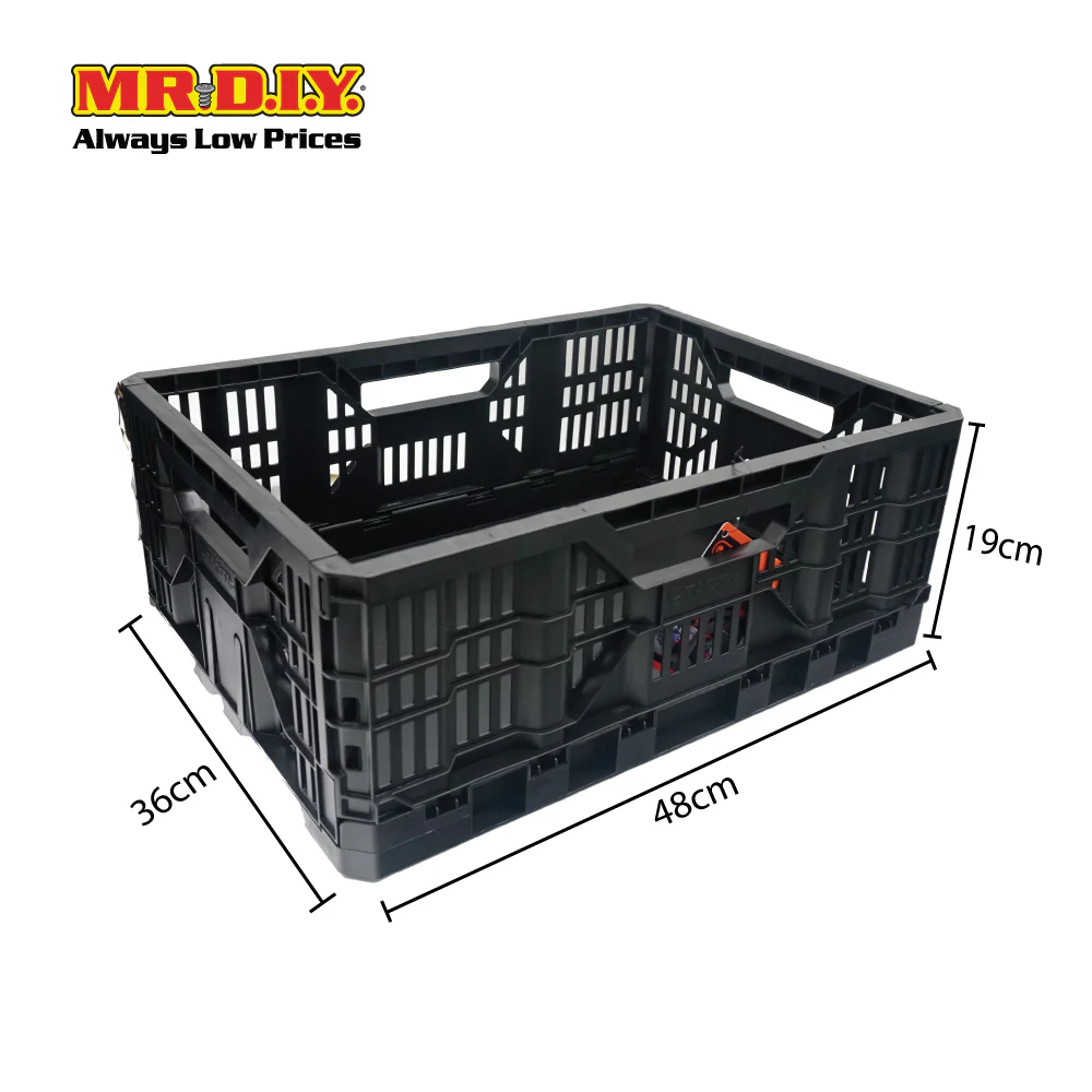 TACTIX Collapsible Knock Down Basket Crate Plastic Storage Organizer 320230 (25L) (49 x 19 x 36cm) - Image 4