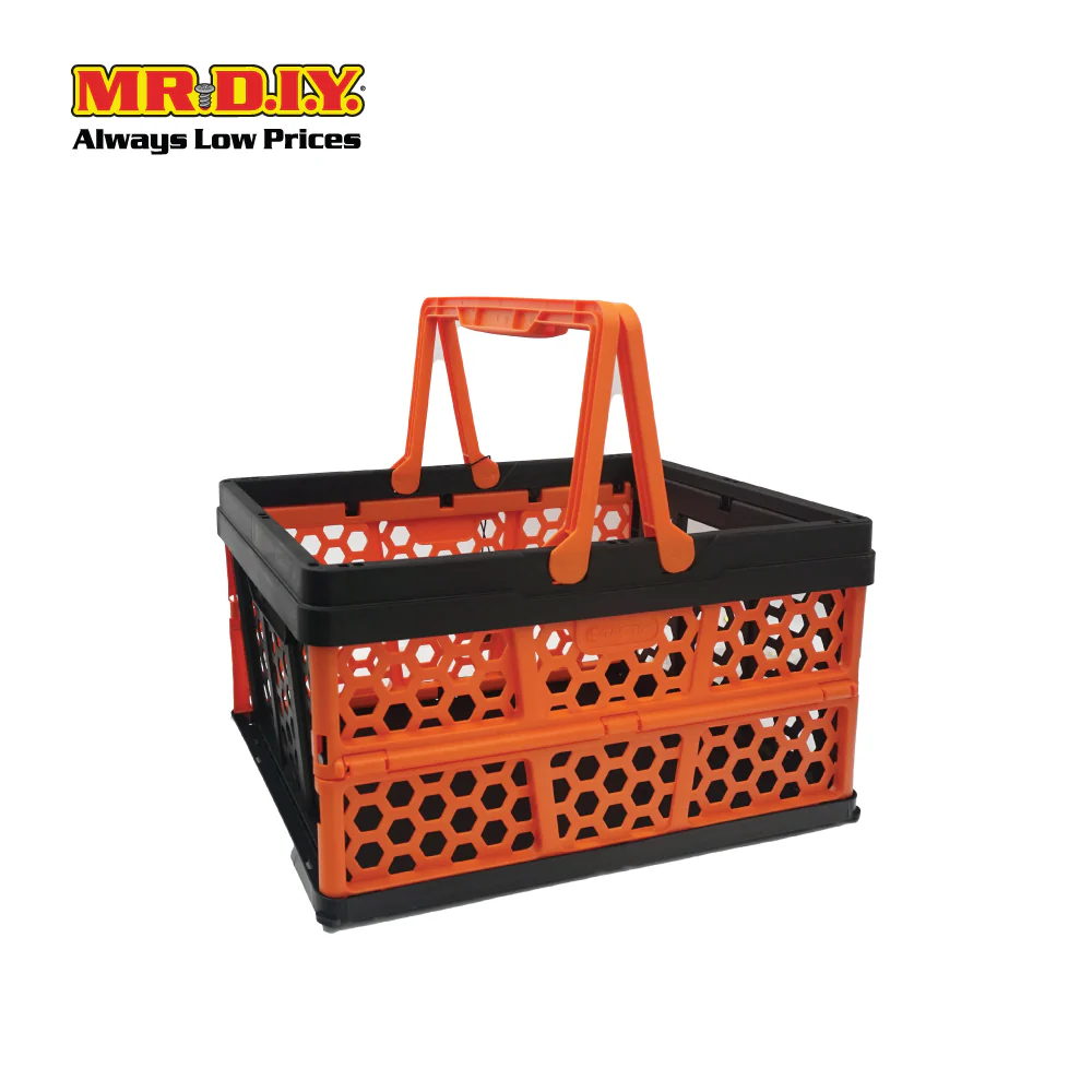 TACTIX Collapsible Knock Down Basket Crate Plastic Storage Organizer With Handle 320236 (16L) (38.3 x 21.3cm x 27.3cm) - Image 2