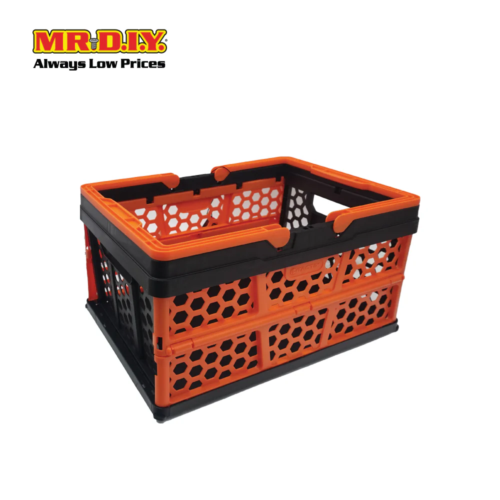 TACTIX Collapsible Knock Down Basket Crate Plastic Storage Organizer With Handle 320236 (16L) (38.3 x 21.3cm x 27.3cm) - Image 3