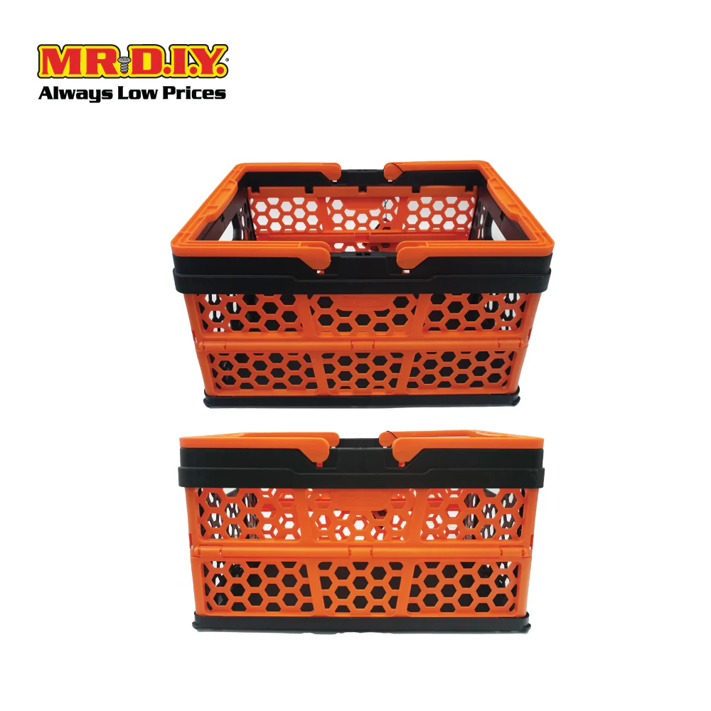 TACTIX Collapsible Knock Down Basket Crate Plastic Storage Organizer With Handle 320236 (16L) (38.3 x 21.3cm x 27.3cm) - Image 5