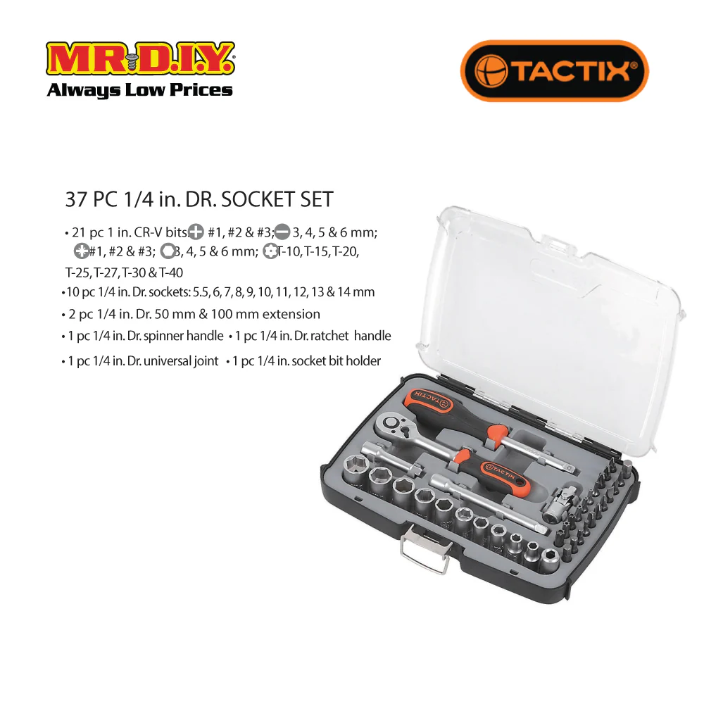 TACTIX Dr Socket Set (37 pieces x 1/4 Inch) - Image 2